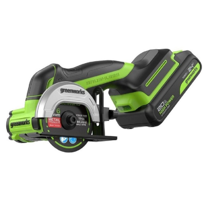 Аккумуляторная углошлифовальная машина Greenworks GD24UCS 500Вт 20000об/мин рез.шпин.:M6 d 76мм 3402007CUA