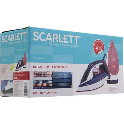 Мощный утюг Scarlett SC-SI30K45 2600 Вт, с пароувлажнением, подошва KeramoPro, постоянная подача пара