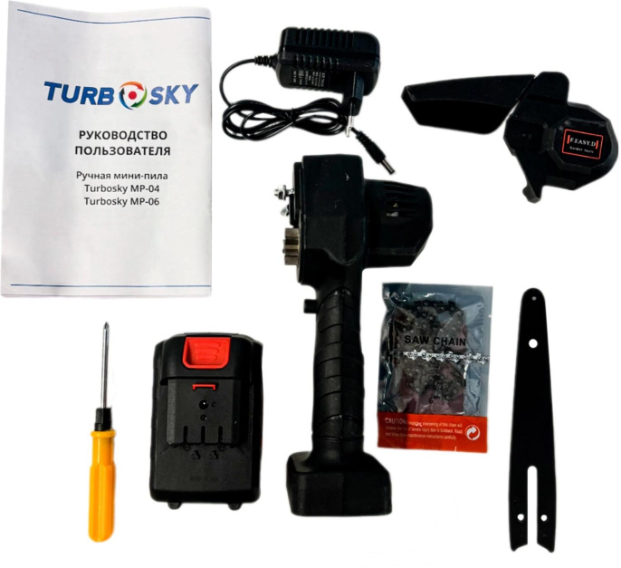 Цепная пила TURBOSKY MP-06, аккумуляторная, 21В, 1500Ач, с одним аккумулятором [мр-06]