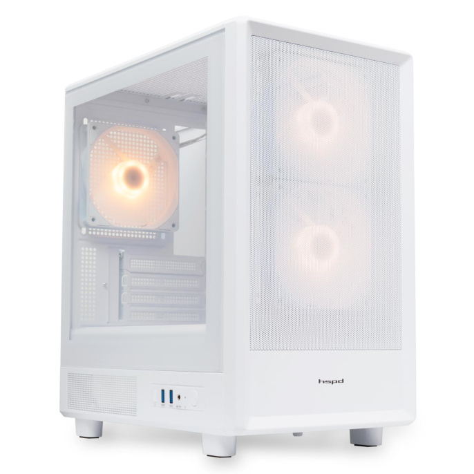 Корпус HSPD M310, Mesh Mini-tower, White, TG, 0.4 SPCC, 3x120mm ARGB mATX, mITX 180/280/160mm 1x2.5", 1x3.5", 4xPCI 2xUSB-A 3.0 452x277x418mm M310-TGWH-ARGB