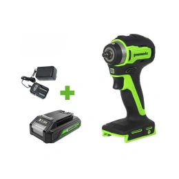 Гайковерт ударный GreenWorks G24IW200, 24V, б/щет, 0-2400об/мин, 3200уд/мин, 3/8'', 200Нм, 1x2Ач, ЗУ, коробка 3803607VUA