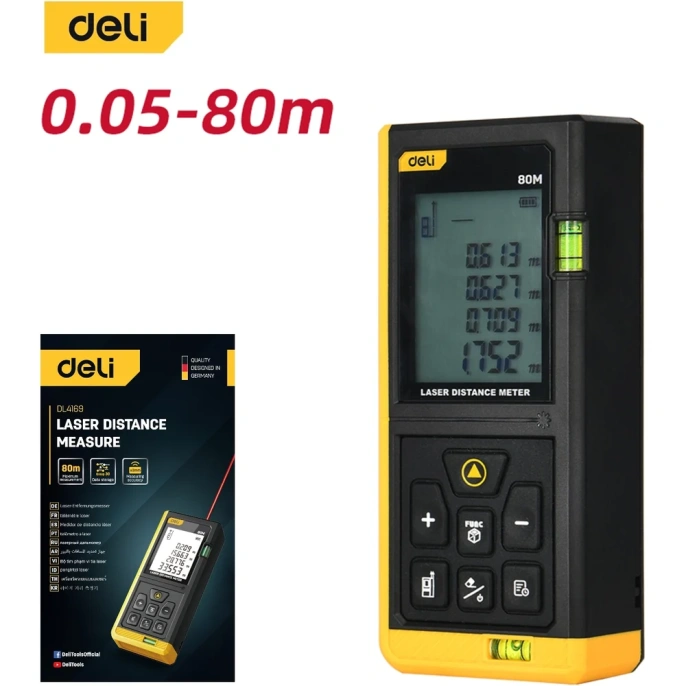 Лазерный дальномер DELI DL4169, диапазон 0,05-80 м, точность ±3 мм 102962