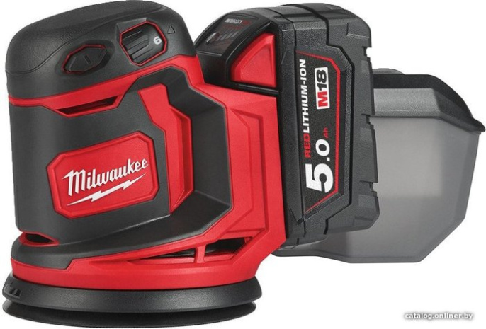 Эксцентриковая шлифмашина Milwaukee M18 BOS125-502B 4933464229 14000-24000 колебаний/мин, питание: аккумулятор 18 В , частота вращения: от 7000 до 12000 об/мин, диаметр диска: 125 мм, защита от