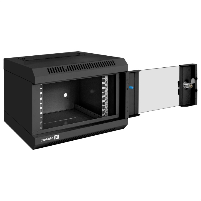 Шкаф телекоммуникационный 10" настенный 4U ExeGate EC-WM-4U.310.G.BLACK (10”, 4U, 330x310x230mm (ШхГхВ), передняя дверь закаленное стекло, пыле- и влагозащита IP23, черный RAL 9004) EX300248RUS