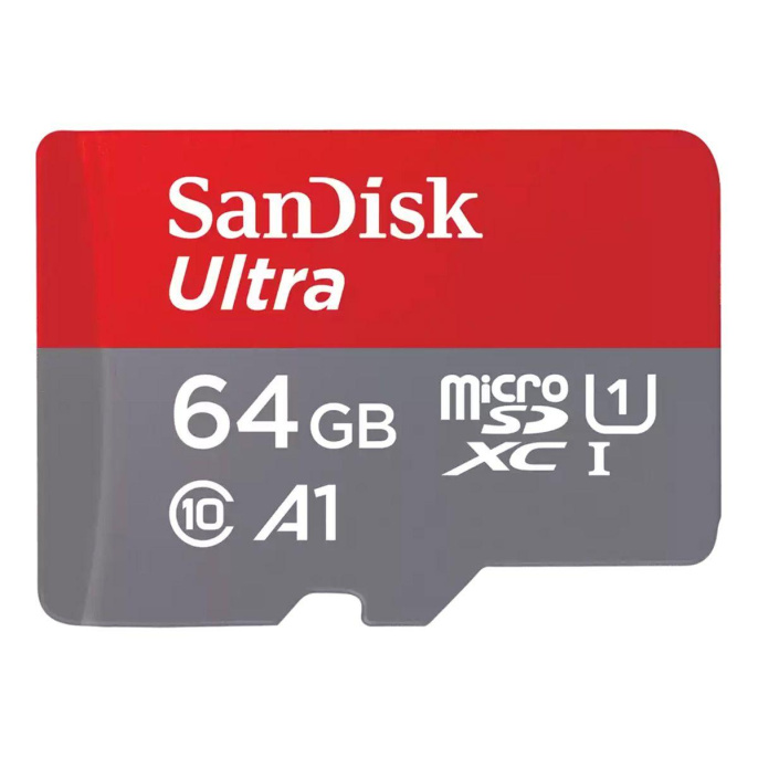 Карта памяти microSDXC UHS-I Sandisk Ultra 64 ГБ, 140 МБ/с, Class 10, SDSQUAB-064G-GN6MN, 1 шт., без адаптера