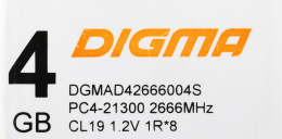 Оперативная память Digma DGMAD42666004S DDR4 - 1x 4ГБ 2666МГц, DIMM, Ret