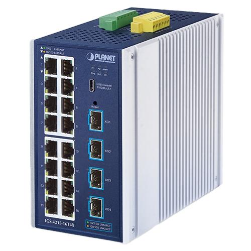 коммутатор/ PLANET IGS-4215-16T4X Industrial L2/L4 16-Port 10/100/1000T + 4-Port 10G SFP+ Managed Ethernet Switch
