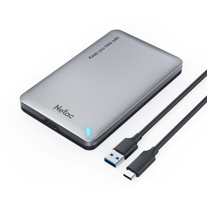 Бокс для накопителя Netac WH12 NT07WH12-30CC интерфейс SATA, до 2ТБ, подключение через USB 3.2 Gen1 Type-A 5 Гбит/с /USB 3.2 Gen1 Type-C 5 Гбит/с , корпус алюминий