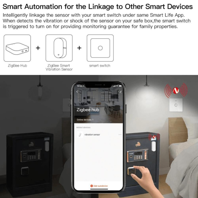 Датчик вибрации MOES ZigBee Vibration Sensor , AAA 2шт х 1.5 V
