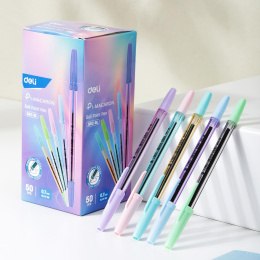 Ручка шариков. Deli P1-Macaron EQ6C-BL ассорти/прозрачный d 0.7мм син. черн.