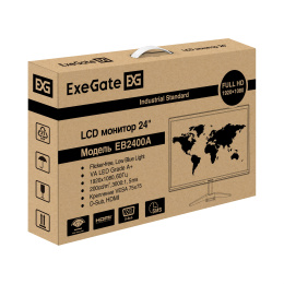 Монитор 24" ExeGate EB2400A (VA LED Grade A+, FHD, 1920x1080@75Гц, 16:9, 200cd/m2, 3000:1, 178°/178°, 5ms, D-Sub, HDMI, Flicker-free, Low Blue Light, кабель HDMI 1.5м, VESA, регулировка наклона (tilt), черный) EX297377RUS