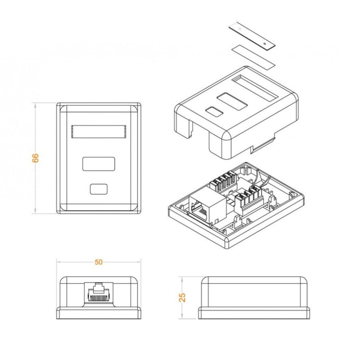 Розетка Hyperline SB1-1-8P8C-C6-SH-WH RJ45 1 кат.6 FTP бел. упак.:1шт