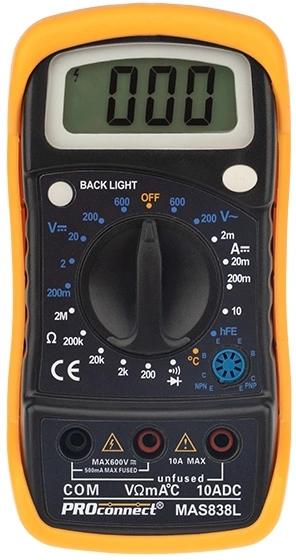 Мультиметр цифровой PROCONNECT MAS838L DT858L, ручной [13-3022]