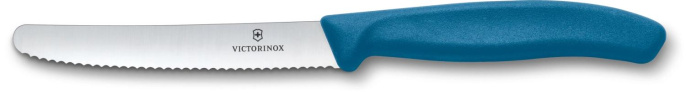 Нож кухонный Victorinox Swiss Classic 6.7832.C1, универсальный, для томатов, 110мм, заточка серрейтор, стальной, синий