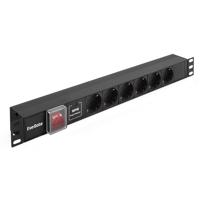 Блок розеток ExeGate ServerPro PDU-19H607 Al-6S-C14-SW-SPD1 19 1U алюминий 6Schuko С14 SPD1280832