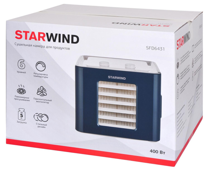 Сушилка для овощей и фруктов STARWIND SFD6431,  синий,  6 поддонов