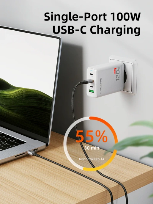 Сетевое зарядное устройство CABLETIME G120W CT-GAN120-PW GaN PD3.1 3C1A 120 Вт, белый