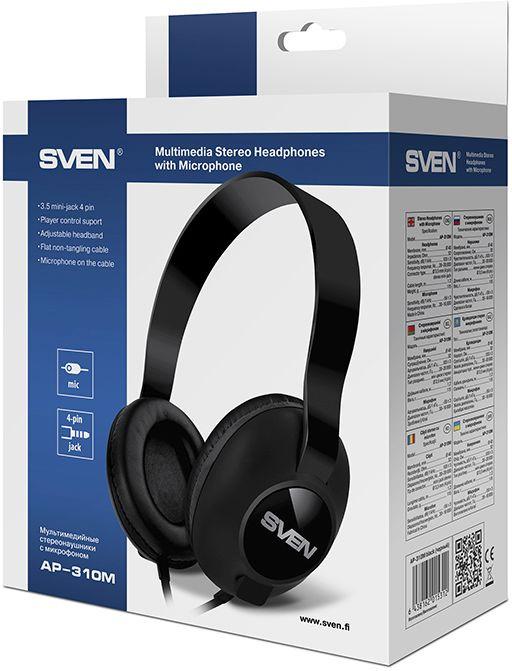 Гарнитура Sven AP-310M,  для компьютера/мобильных устройств, накладные,  проводные, черный [sv-015312]