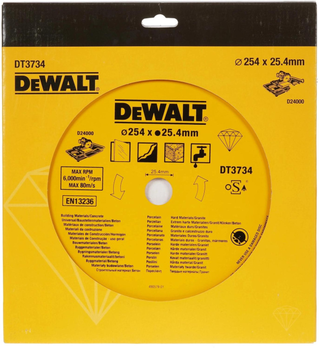 Диск алмазный по керам. DeWalt DT3734 00000017708 d 254мм d посад. 25.4мм угловые шлифмашины
