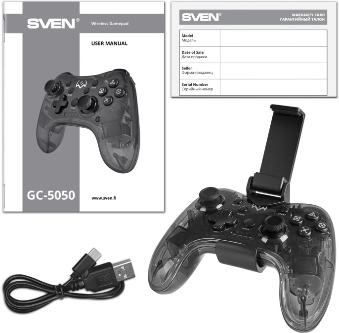 Геймпад Sven GC-5050 черный Bluetooth Беспроводной виброотдача обратная связь в компл.:держатель для смартфона/кабель USB SV-016029
