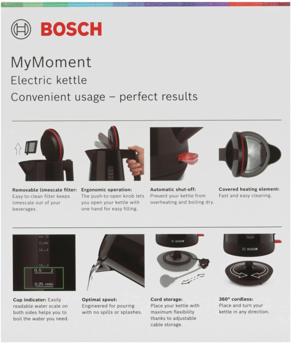 Чайник электрический Bosch TWK1M123, 1.7л, пластик