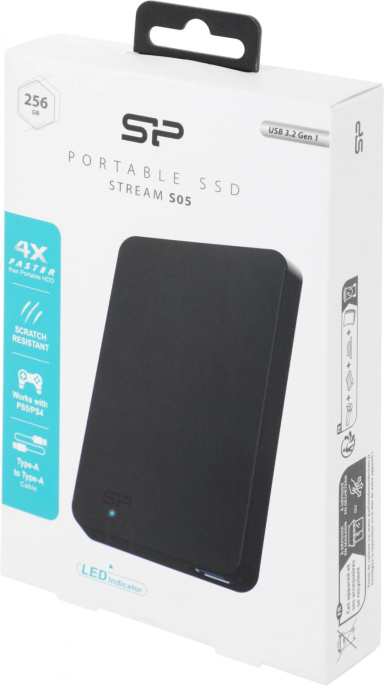 256ГБ Внешний диск SSD Silicon Power Stream S05, USB 3.0, запись - 450МБ/с, чтение - 460МБ/с, черный [sp256gbpsds05sak]