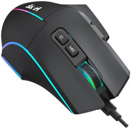 Мышь HAFF Mystery (MS-GM110WR) (беспроводная: радио+BT, 8 клавиш, RGB-подсветка, сенсор IC202, DPI: 800-3200, аккумулятор 500mAh, кабель 1.6 м плетеный Type-C, цвет: черный)