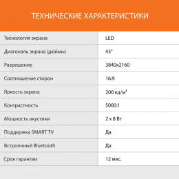 43" Телевизор SunWind SUN-LED43XU400 4K Ultra HD, черный, СМАРТ ТВ, YaOS