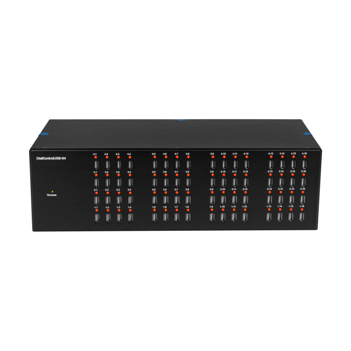 Управляемый USB over IP концентратор DistKontrolUSB-64 с 64 портами USB с 2 блоками питания, Ethernet 2 x 10/100/1000 Mb/ Защитный модуль с замком