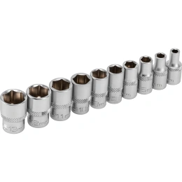 Набор торцевых головок 1/4", 6-ти гр CrV, 4-13 мм, 10 шт. STELS 13602