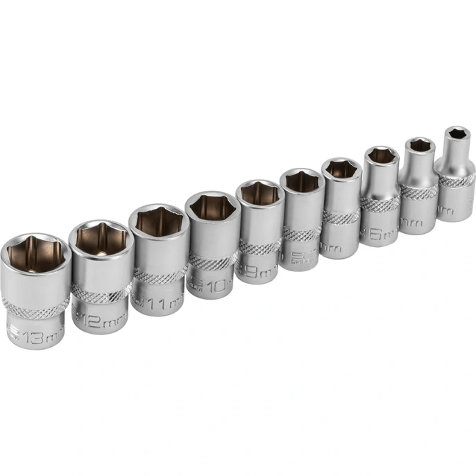 Набор торцевых головок 1/4", 6-ти гр CrV, 4-13 мм, 10 шт. STELS 13602