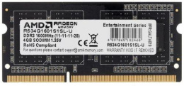 Модуль памяти AMD Radeon 4GB  DDR3L 1600 SO DIMM R5 Entertainment Series Black R534G1601S1SL-U Non-ECC, CL11, R534G1601S1SL-U 1.35V, Retail (182460)