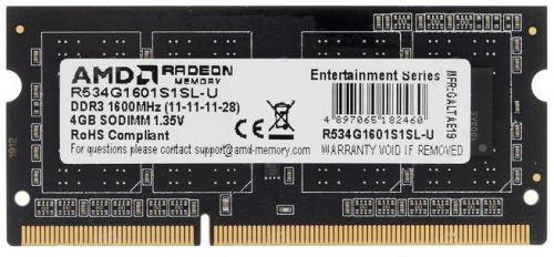 Модуль памяти AMD Radeon 4GB  DDR3L 1600 SO DIMM R5 Entertainment Series Black R534G1601S1SL-U Non-ECC, CL11, R534G1601S1SL-U 1.35V, Retail (182460)