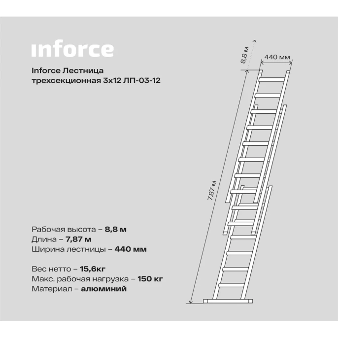 Трехсекционная лестница 12 ступеней Inforce 3x12 ЛП-03-12
