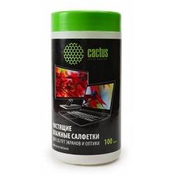 Влажные салфетки Cactus CS-T1001,  100 шт (туба) для экранов и оптики