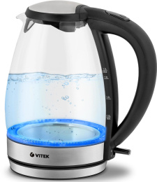 Чайник электрический Vitek VT-7046 1.7л. 2200Вт прозрачный/черный корпус: пластик/стекло