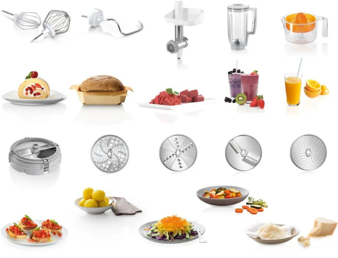 Кухонный комбайн Bosch MUM58M64, 12 насадок, поворотное управление, цвет серый