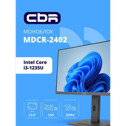 CBR AiO-MDCR-2402 23.8" FHD IPS i5-1235U 1.3GHz / 16Gb DDR4 3200MHz 2slot / 512Gb SSD PCIe /Intel UHD Graphics support Iris Xe with dual RAM / RJ45 / Windows 11 Pro