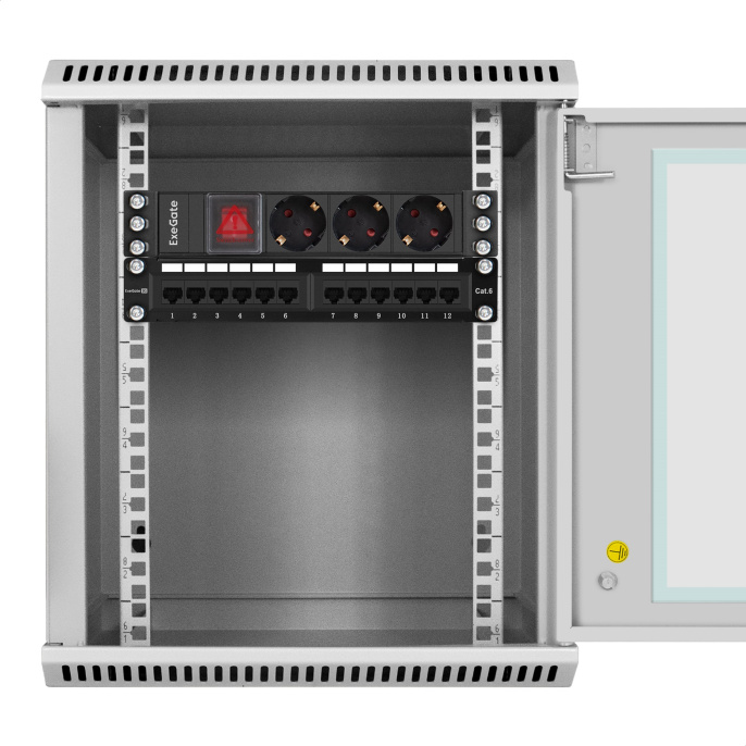 Шкаф телекоммуникационный 10" настенный 9U ExeGate EC-WM-9U.280.G.GREY (10”, 9U, 350x280x420mm (ШхГхВ), передняя дверь закаленное стекло, пыле- и влагозащита IP23, светло-серый RAL 7035) EX298625RUS
