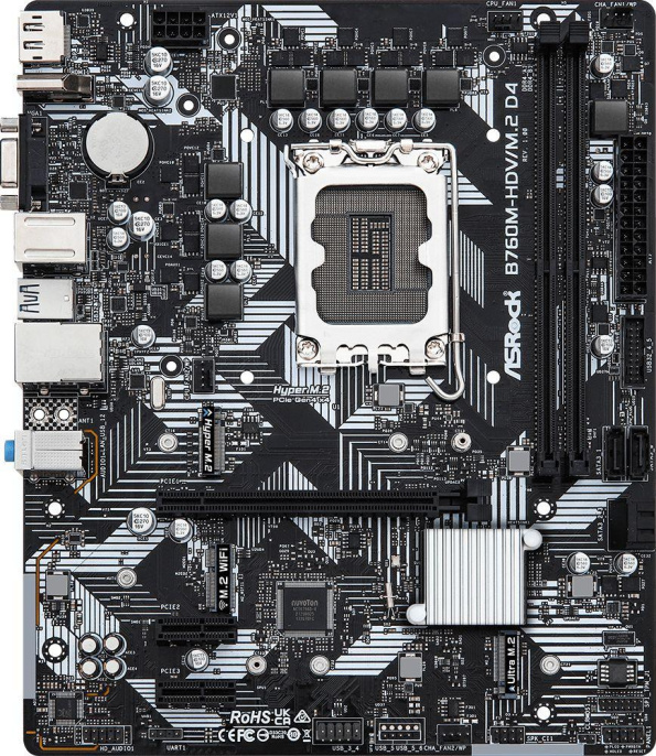 Материнская плата Asrock B760M-HDV/M.2 D4 Soc-1700 Intel B760 2xDDR4 mATX AC`97 8ch 7.1 GbLAN RAID+VGA+HDMI+DP