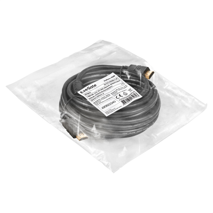 Кабель HDMI ExeGate EX-CC-HDMI2-7.5F 19M/19M, v2.0, 7,5м, 4K UHD, Ethernet, ферритовые кольца, позолоченные контакты EX294696RUS