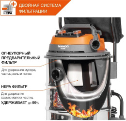 Строительный пылесос Daewoo DAVC 6030S 3200Вт уборка: сухая/сбор воды/выдув серебристый