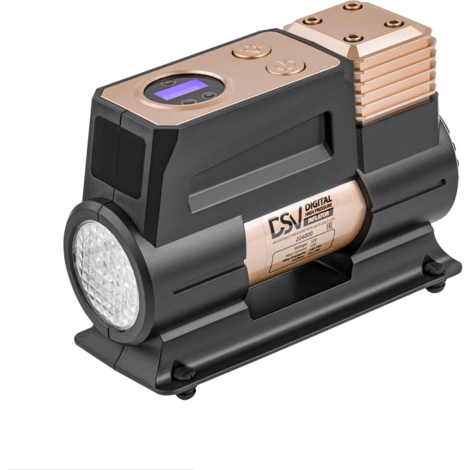 Усиленный компрессор DSV Smart с LED фонарем, 45 л/мин, 12 В, с цифр. манометром, сумка 224000