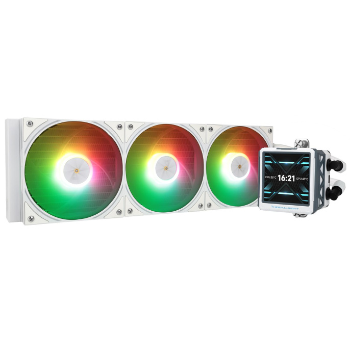 Водяное охлаждение для процессора/ Water Cooling System Thermalright Frozen Warframe 360 Ultra White Argb 360mm, White, ARGB/ Fans: 3x120mm, 70.84CFM, 29.8dBA, 2000RPM/ Pump height 60mm, 23dBA, 3000RPM, Rad thickness 27mm/ S: 1200, 1700, 1851, 2011, 2066