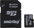 Micro SDHC карта памяти Smartbuy 32GB Class 10 с адаптером SD SB32GBSDCL10-01LE