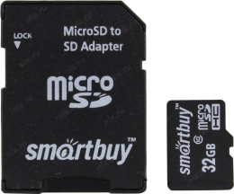 Micro SDHC карта памяти Smartbuy 32GB Class 10 с адаптером SD SB32GBSDCL10-01LE