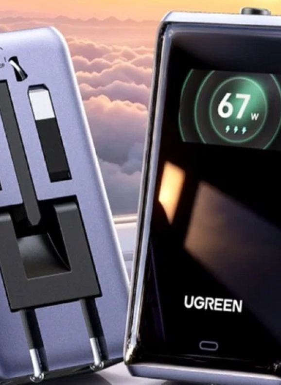 UGREEN X576: дорожная зарядка на 67 Вт с экраном и четырьмя типами вилок