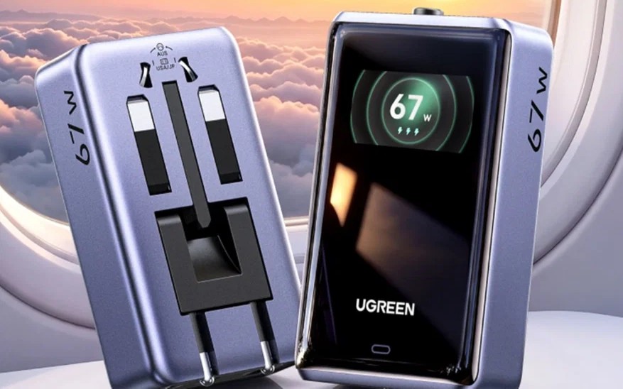 UGREEN X576: дорожная зарядка на 67 Вт с экраном и четырьмя типами вилок