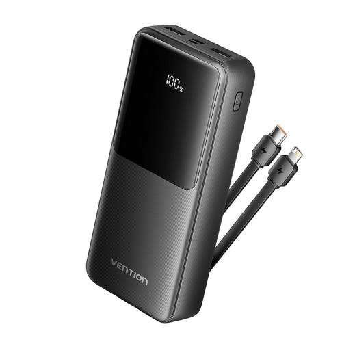 Power Bank Vention 20000mAh Micro-USB/C/A/A со встроенными кабелями 22.5W Чёрный с LED Дисплеем, шт. FHPB0