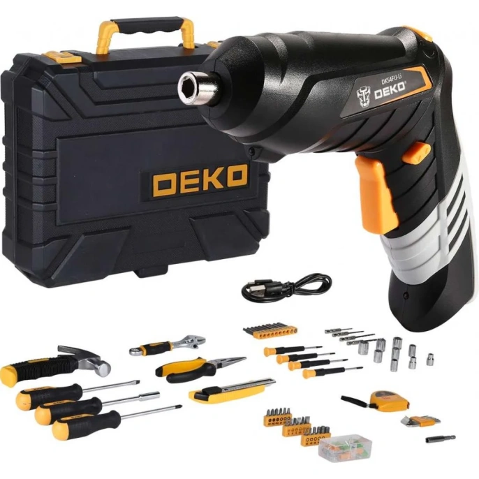 Аккумуляторная отвертка DEKO DKS4FU-Li в кейсе, набор инструментов 112 предметов 063-4153